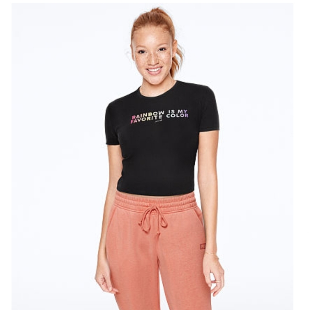 VS PINK Rainbow is my favorite color baby tee